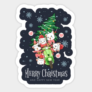 Cool Santa Cat - Happy Christmas and a happy new year! - Available in stickers, clothing, etc Sticker